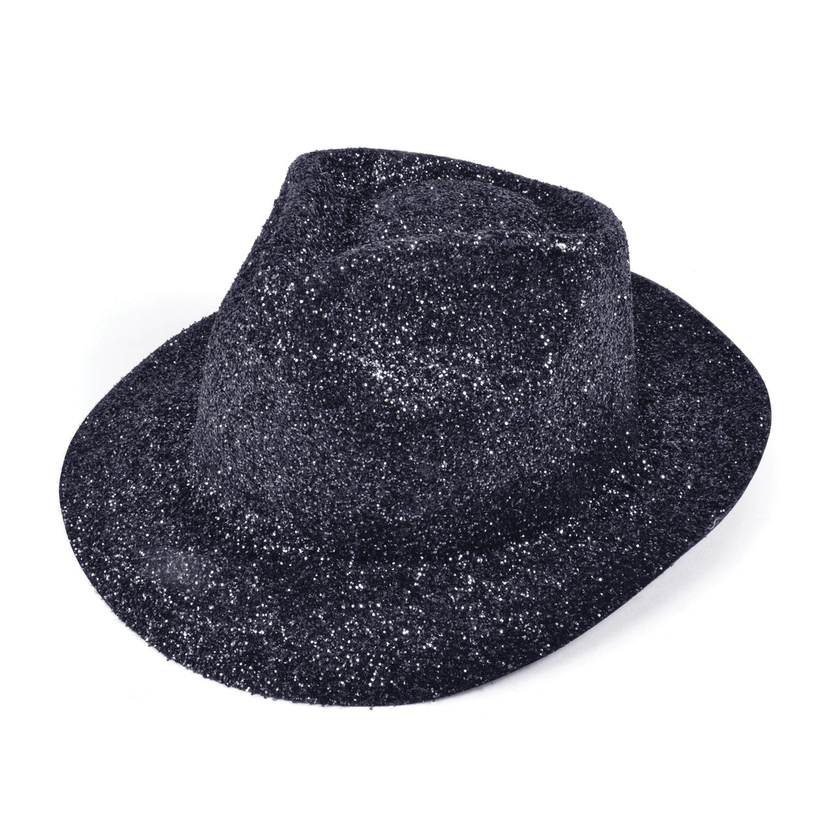 Glitter Black Plastic Trilby Hat 1