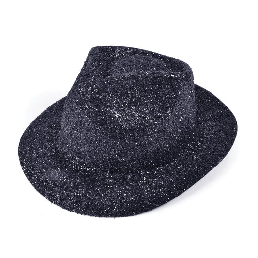 Glitter Black Plastic Trilby Hat 1
