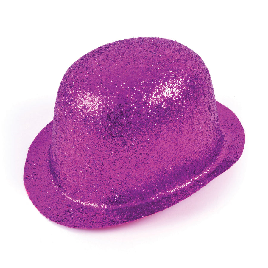 Glitter Cerise Plastic Bowler Hat_1