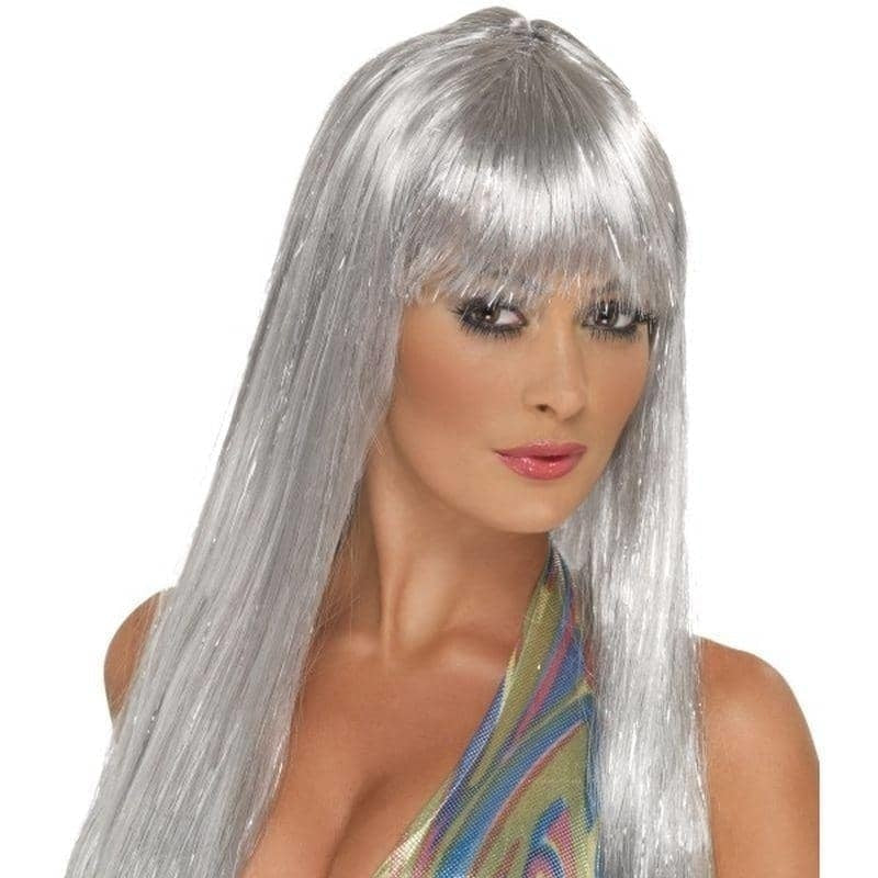 Glitter Disco Wig Adult Silver Costume Accessory 1