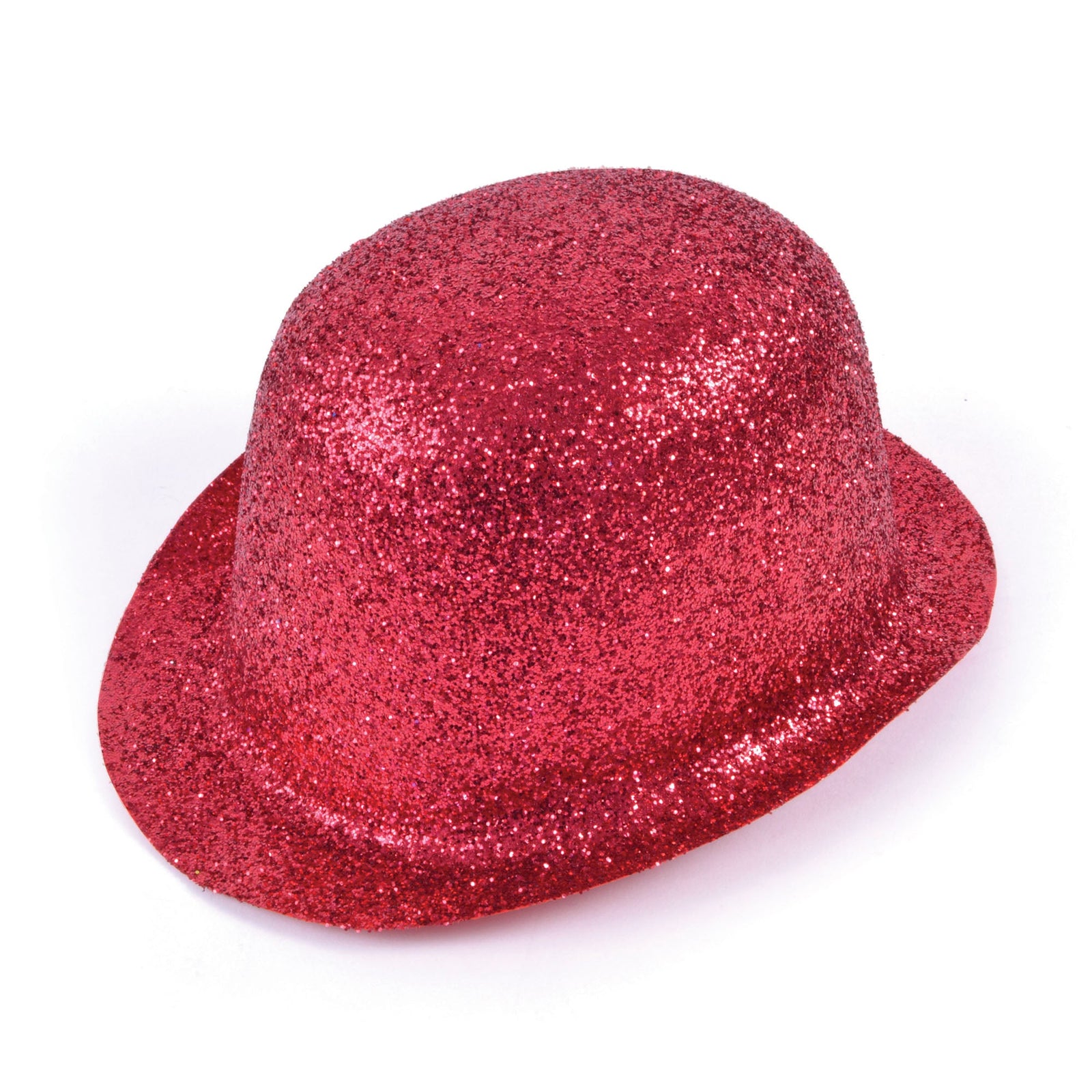 Glitter Red Plastic Bowler Hat 1
