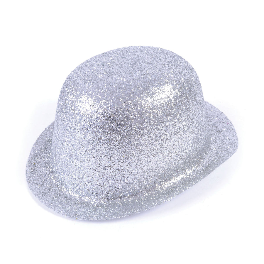 Glitter Silver Plastic Bowler Hat_1