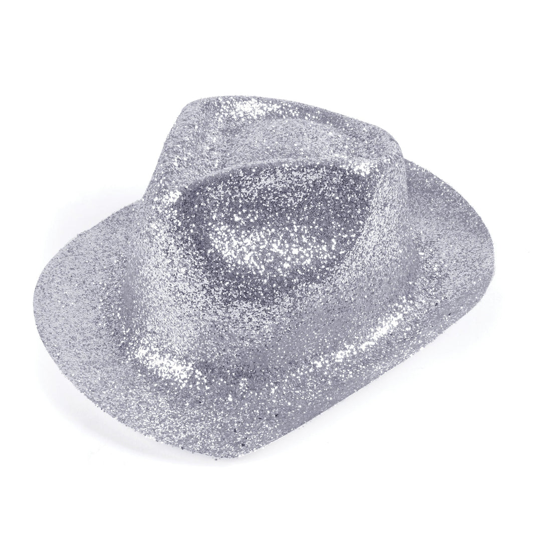 Glitter Silver Plastic Trilby Hat_1