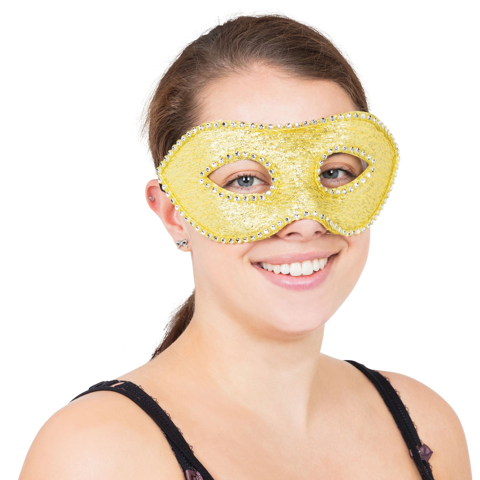 Gold Eyemask With Diamonds + Ribbon Tie Eye Masks 1