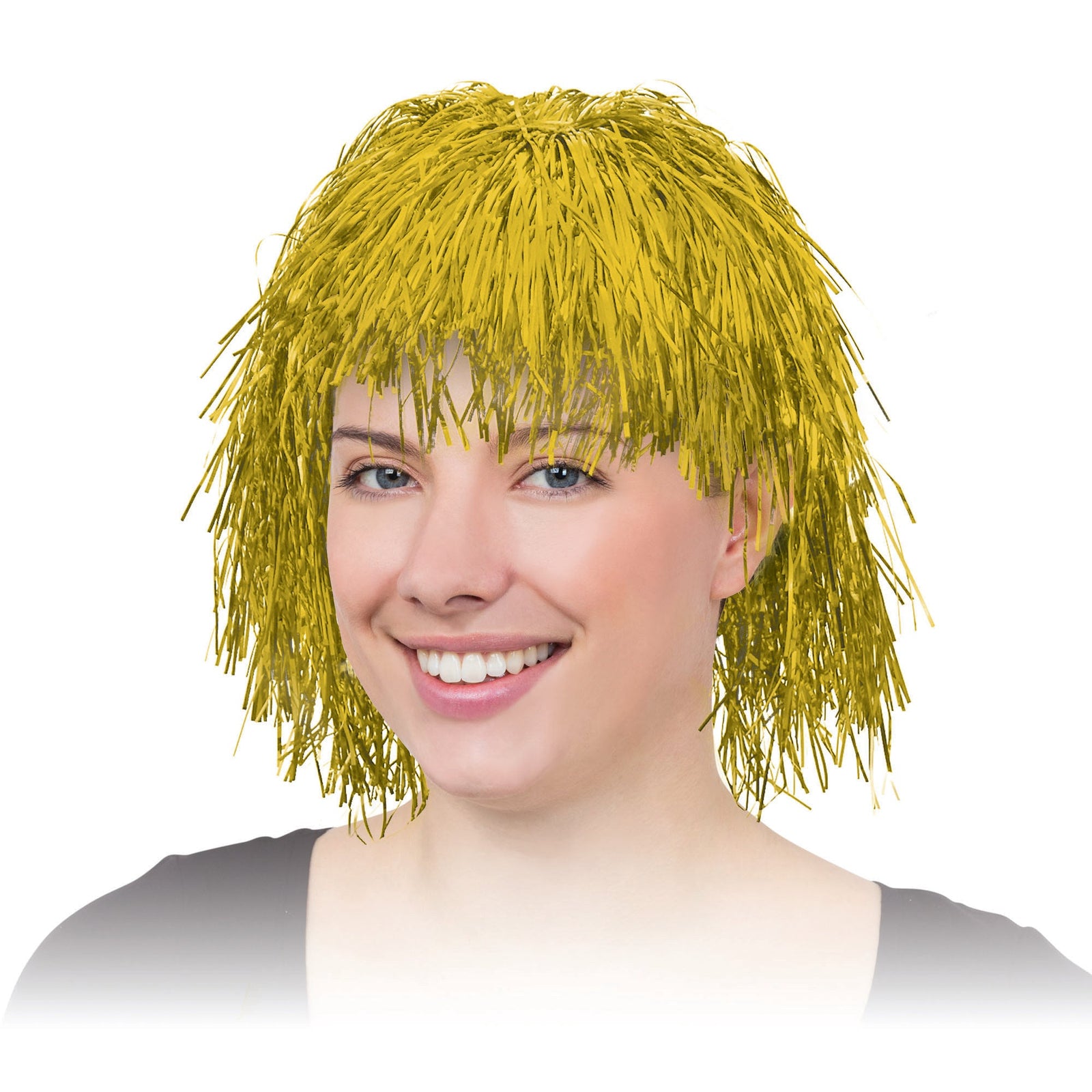 Gold Tinsel Wig Fringe Clown Hair 1