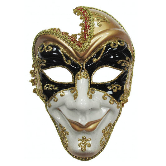 Gold Venetian Man Mask Full Face Glittery Swirls 1