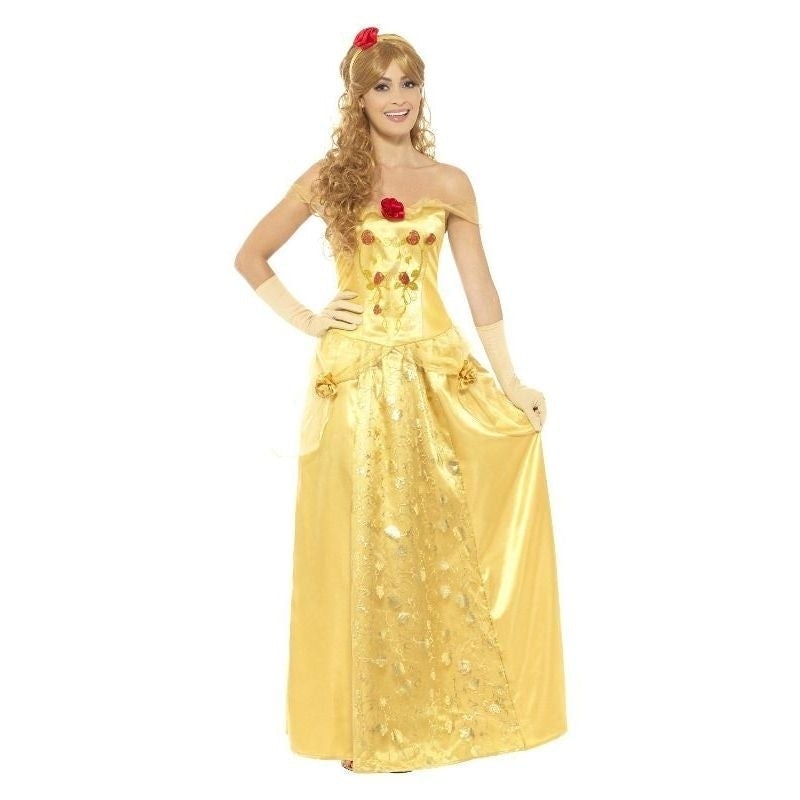 Golden Princess Costume Adult Long Gold Dress Gloves and Headband 1