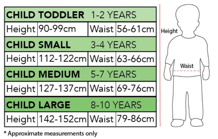 Size Chart Goldilocks Costume Dress Kids