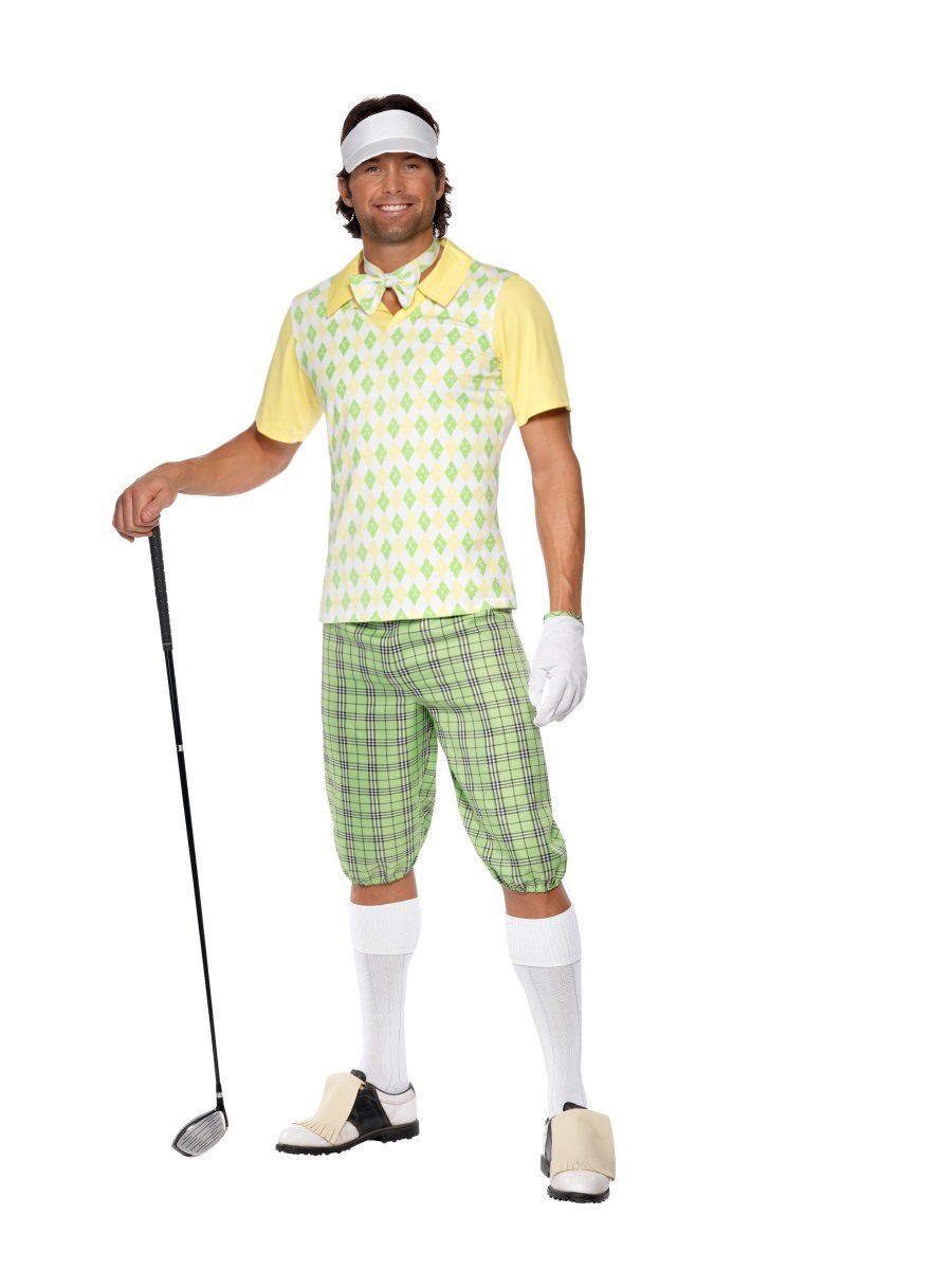Gone Golfing Costume Green Shorts Top Visor Bow Tie Glove 4