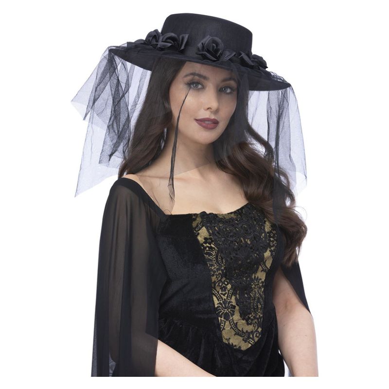 Gothic Black Widow Funeral Hat Adult 1