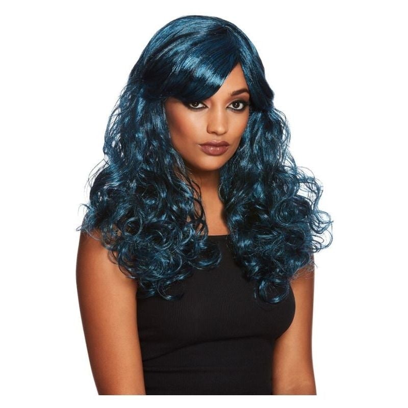 Gothic Seductress Curly Wig Black & Blue_1