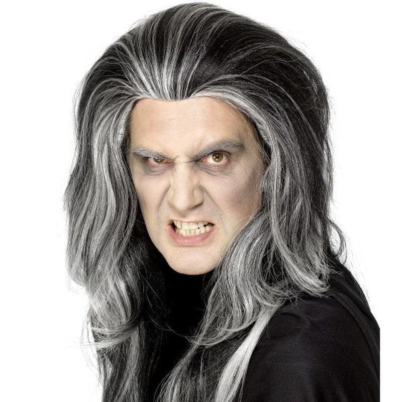 Gothic Vampire Wig Adult Black Long with White Highlights Costume Accessory 1