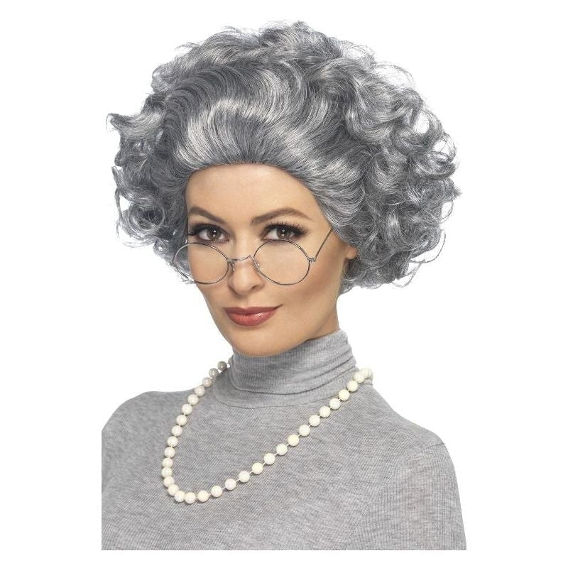 Granny Kit Adult Grey Wig Glasses Pearl Necklace 2