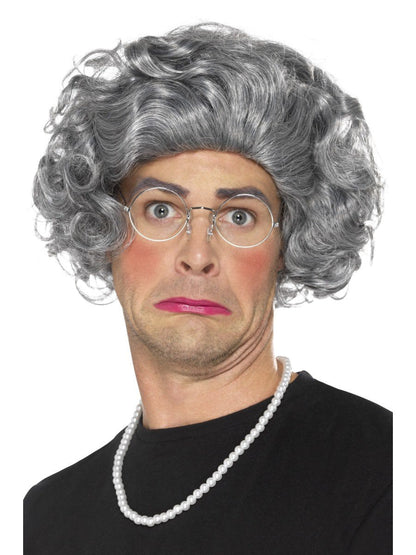 Granny Kit Adult Grey Wig Glasses Pearl Necklace 3