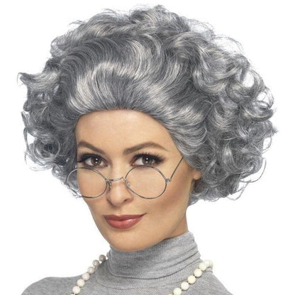 Granny Kit Adult Grey Wig Glasses Pearl Necklace 1