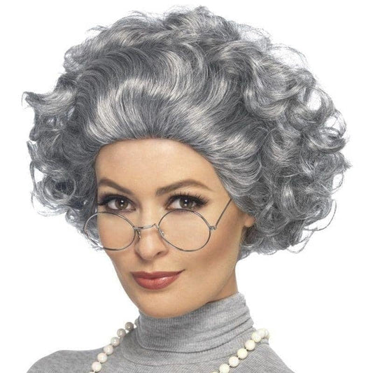 Granny Kit Adult Grey Wig Glasses Pearl Necklace 1