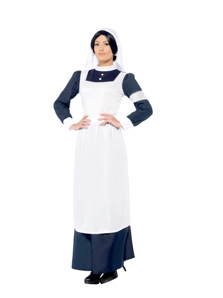 Great War Nurse Costume Adult White Blue Dress Headpiece 3