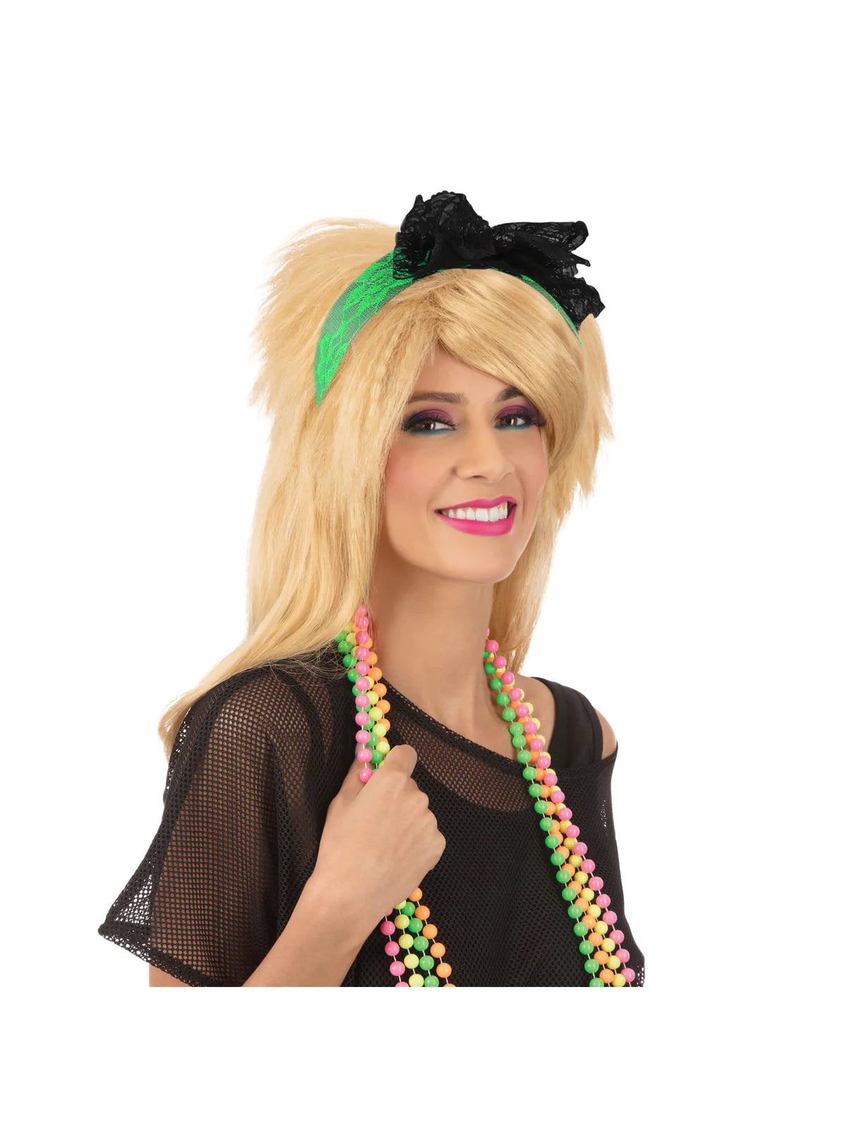 Green 80s Neon Lace Headband Costume Accessory 2