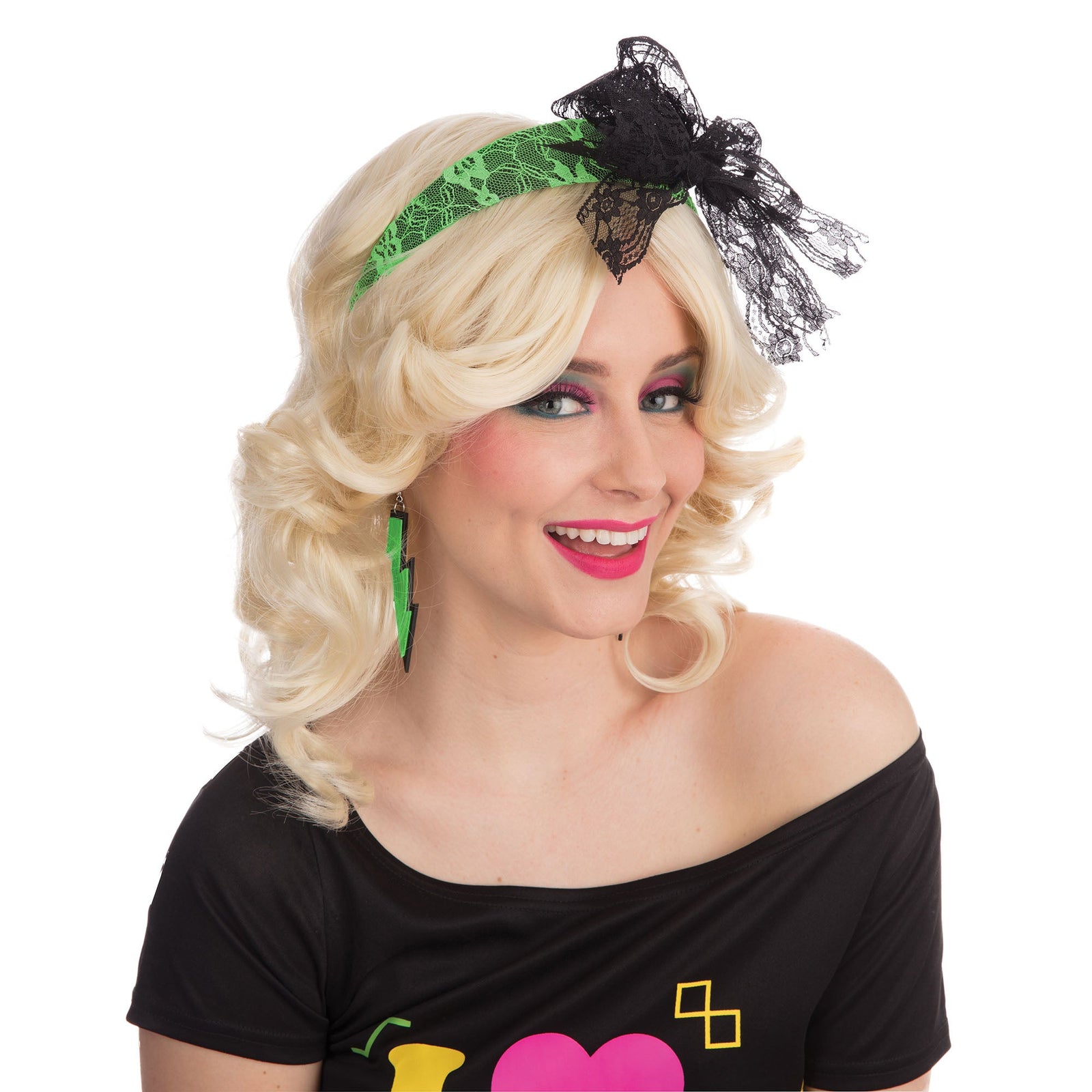 Green 80s Neon Lace Headband Costume Accessory 1