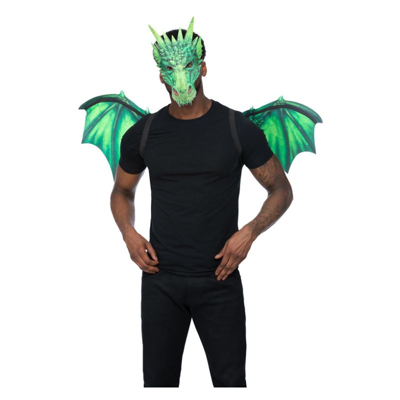Green Dragon Kit Adult Instant Disguise Mask Wings 1