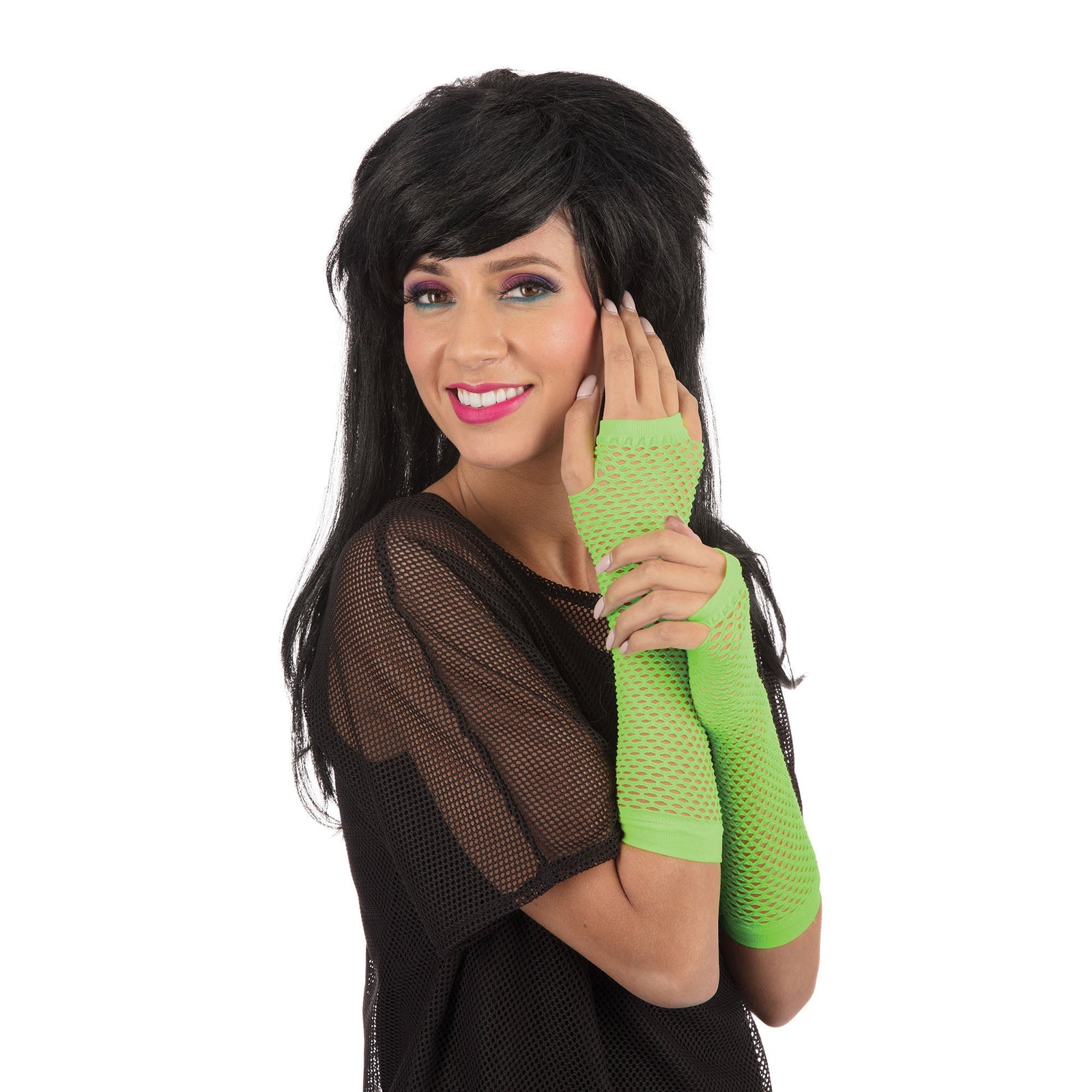 Green Fishnet Fingerless Gloves 1980s Costume Accessory 1