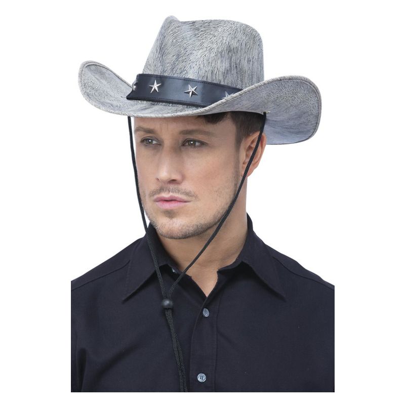 Grey Western Distressed Cowboy Hat with Motif Band 1