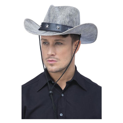 Grey Western Distressed Cowboy Hat with Motif Band 1
