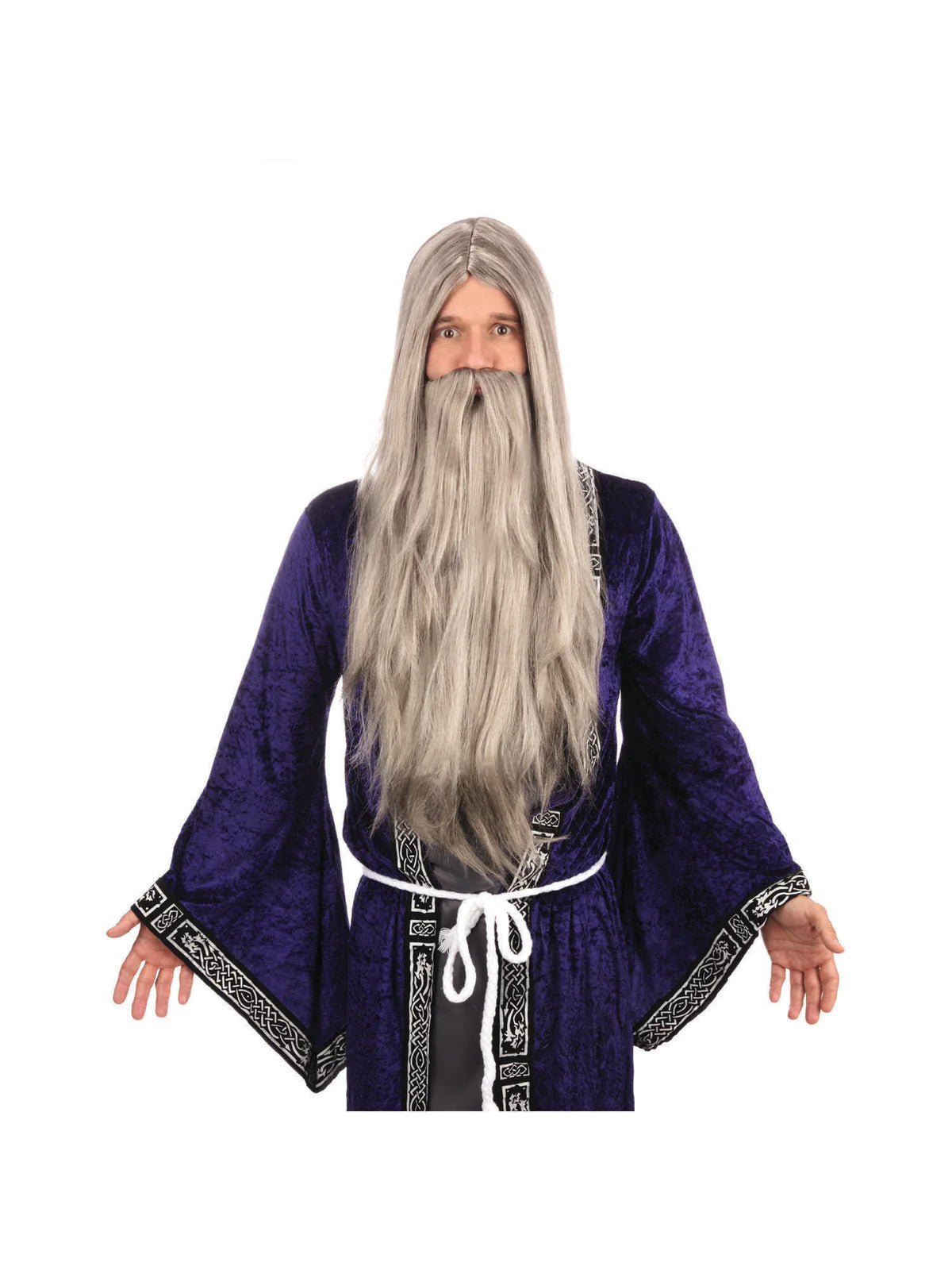 Grey Wizard Wig and Long Beard Set 1