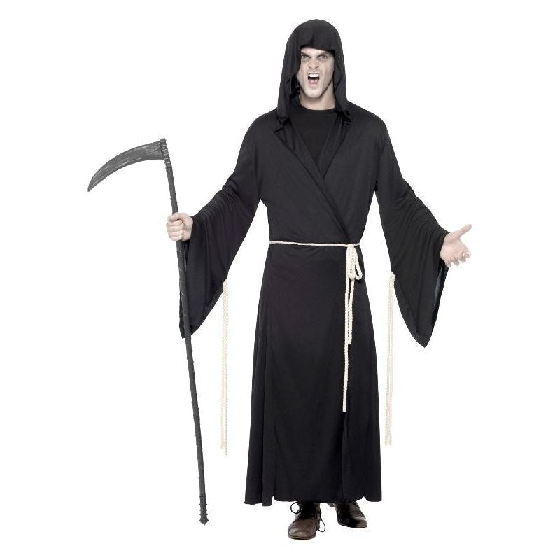 Grim Reaper Costume Adult Black Hooded Robe and Rope Belt 4