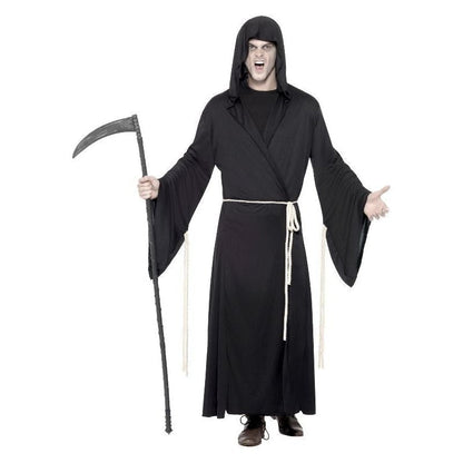 Grim Reaper Costume Adult Black Hooded Robe and Rope Belt 4