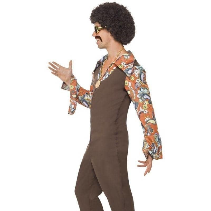 Groovy Boogie Costume Adult Brown Jumpsuit Attached Shirt 3