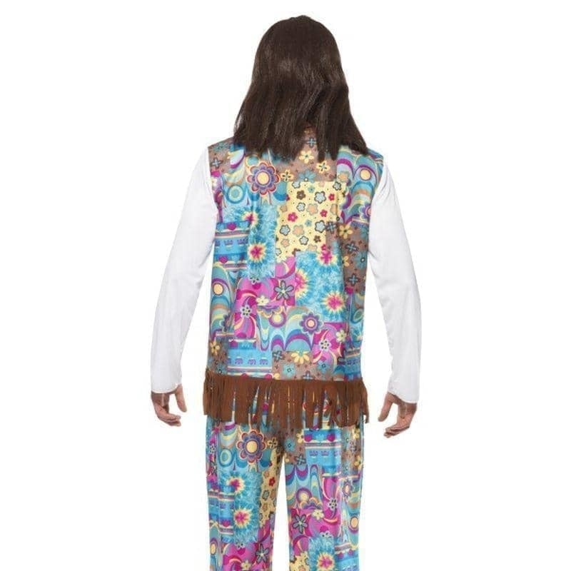Groovy Hippie Costume Adult Blue Floral Top with Attached Waistcoat Trousers Headband 2