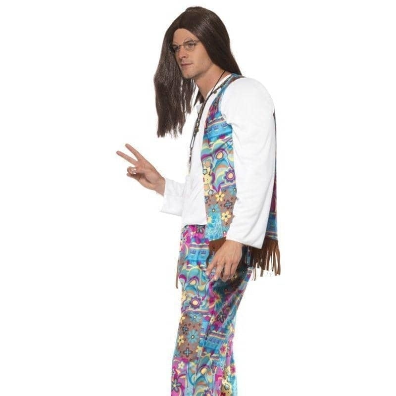 Groovy Hippie Costume Adult Blue Floral Top with Attached Waistcoat Trousers Headband 3