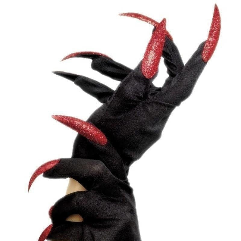 Halloween Gloves Black with Red Glitter Nails Horror Costume Accessory 2