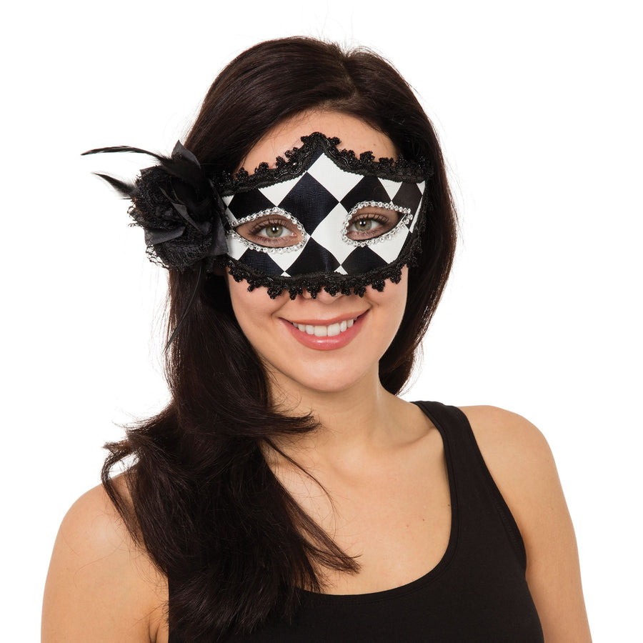 Harlequin Eyemask With Side Feather Eye Masks Female_1