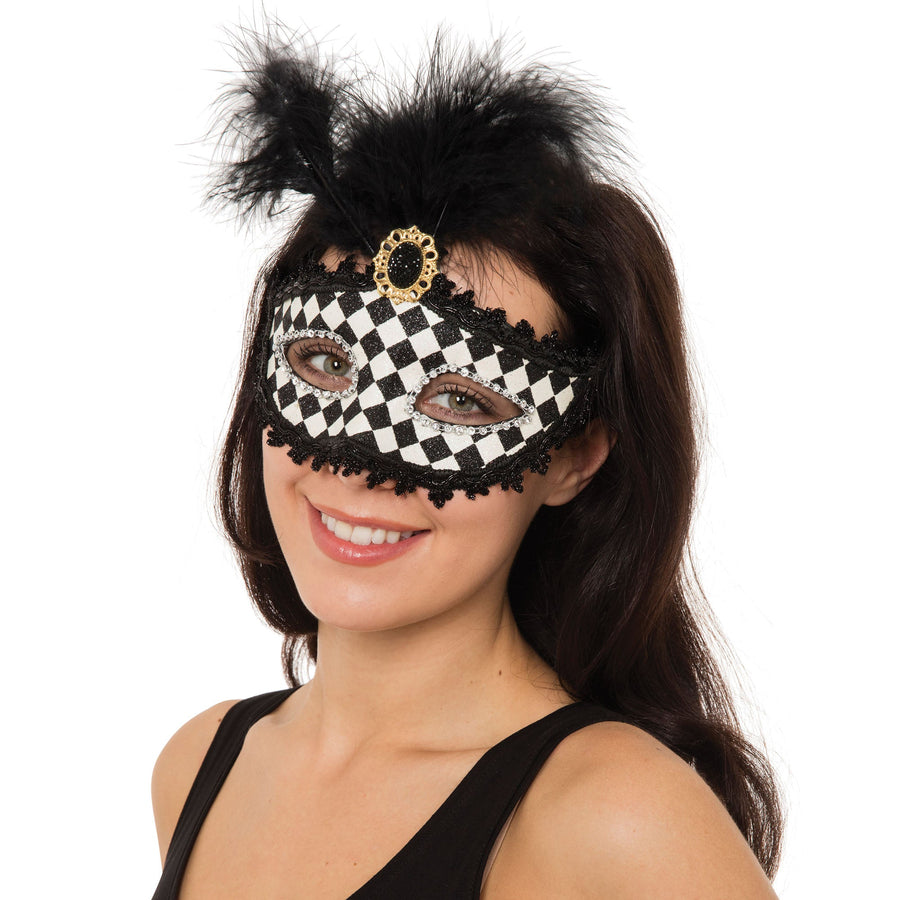 Harlequin Eyemask With Tall Feather Eye Masks Female_1
