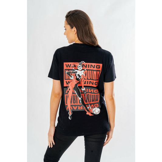 Harley Quinn Adult Black Front Back Warning T-Shirt DC 1