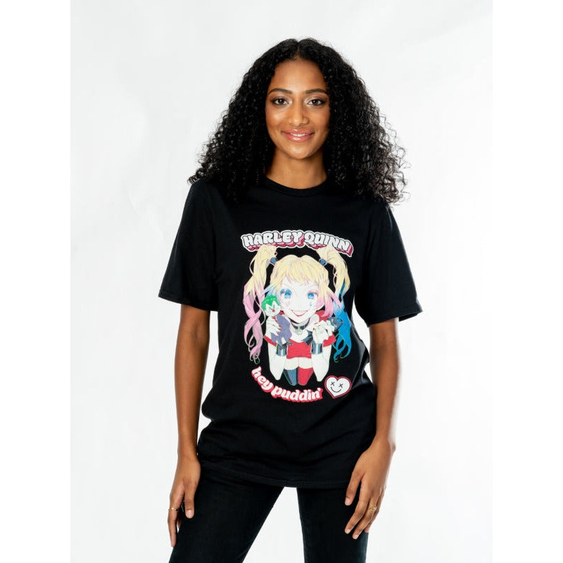 Harley Quinn Black Adult Anime Puddin T-Shirt DC 2