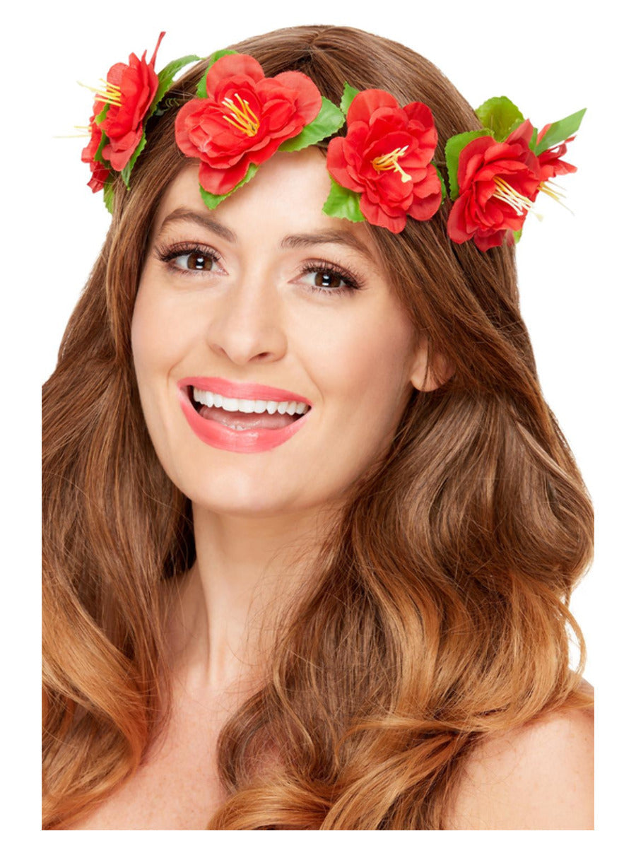 Hawaiian Flower Crown Red Costume Accessory