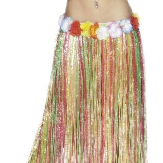Hawaiian Hula Adult Skirt 80cm with Flowers Elasticated Waist Luau Costume 1