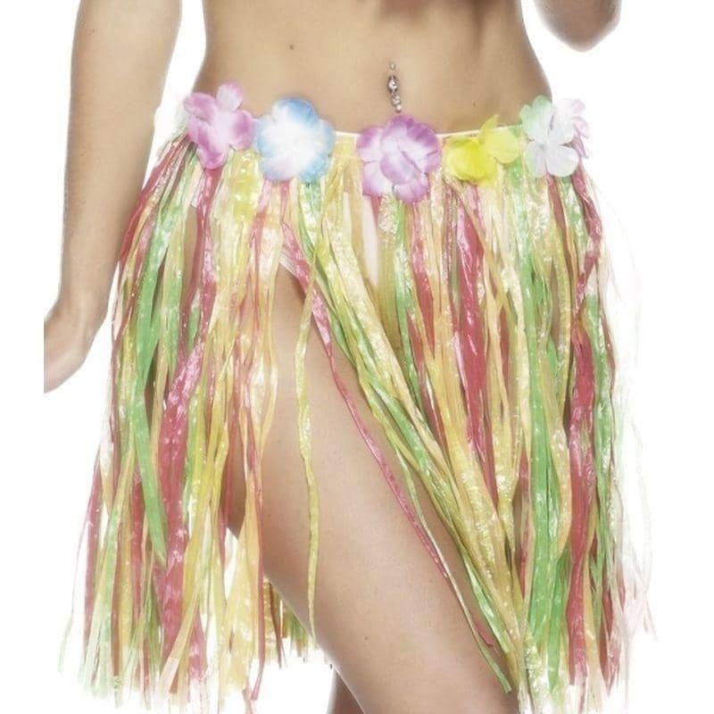 Hawaiian Hula Skirt Adult Multi Coloured with Flowers Elasticated Waist 46cm 2