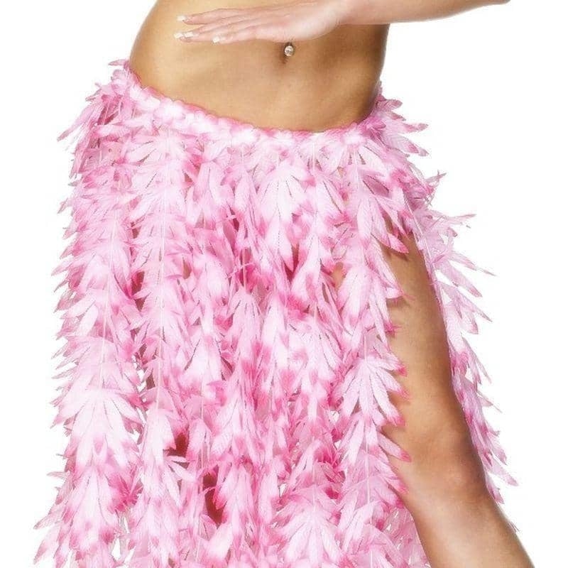 Hawaiian Hula Skirt Adult Pink Leaf Elasticated Waist 60cm 23in_1