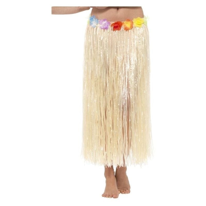 Hawaiian Hula Skirt with Flowers Adult Natural 75cm 2