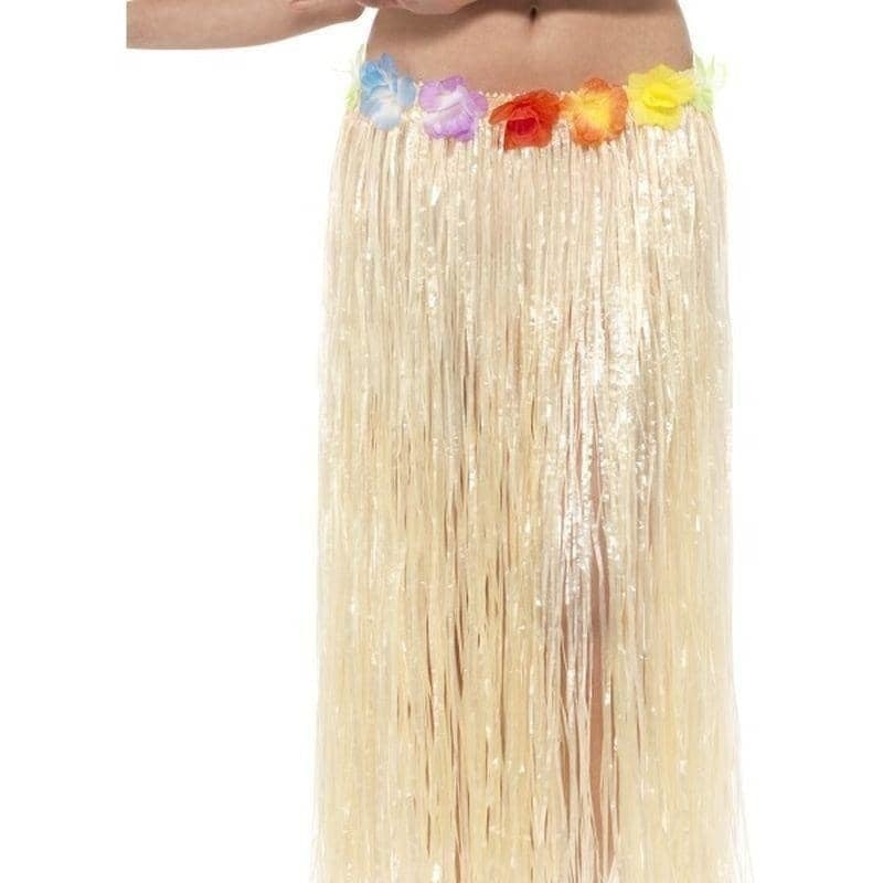 Hawaiian Hula Skirt With Flowers Adult Natural 75cm_1