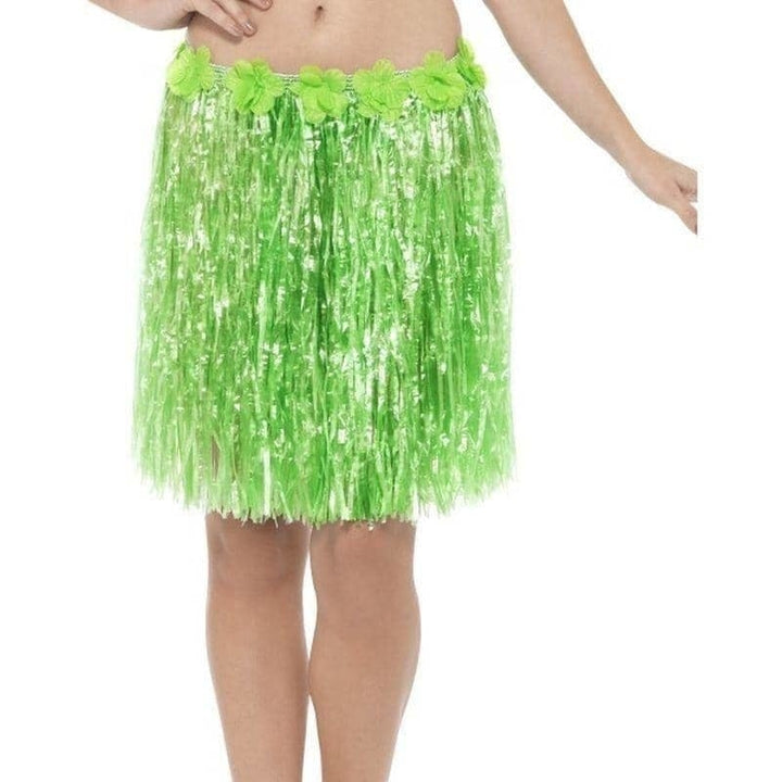 Hawaiian Hula Skirt With Flowers Adult Neon Green_1