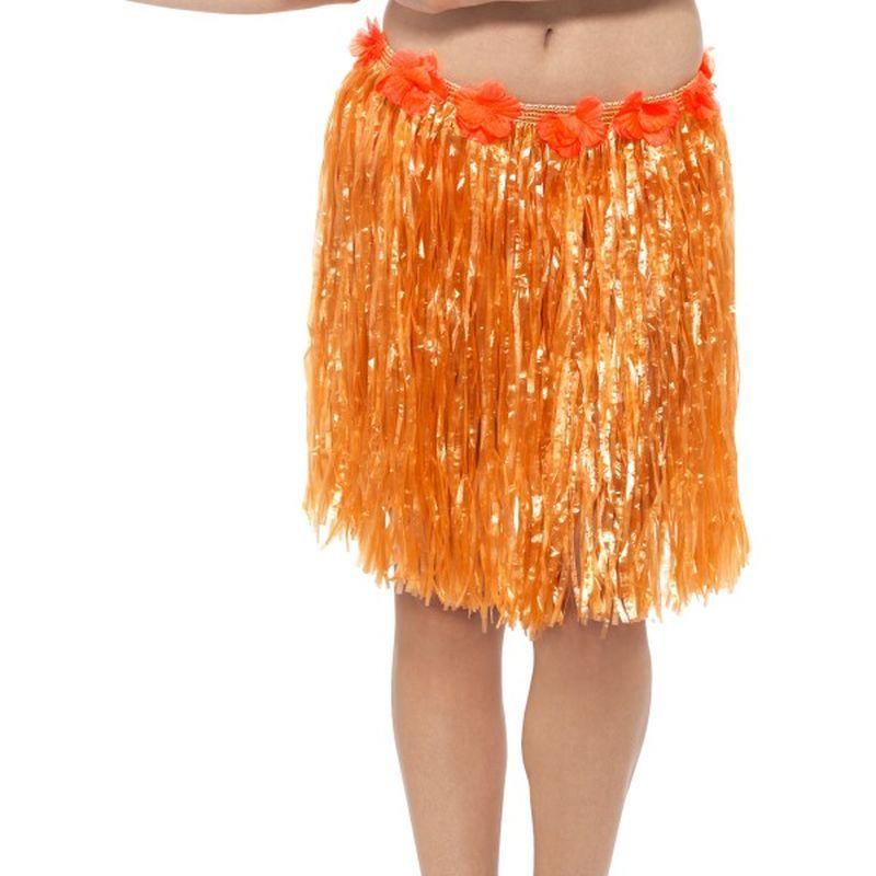 Hawaiian Hula Skirt With Flowers Adult Neon Orang_1