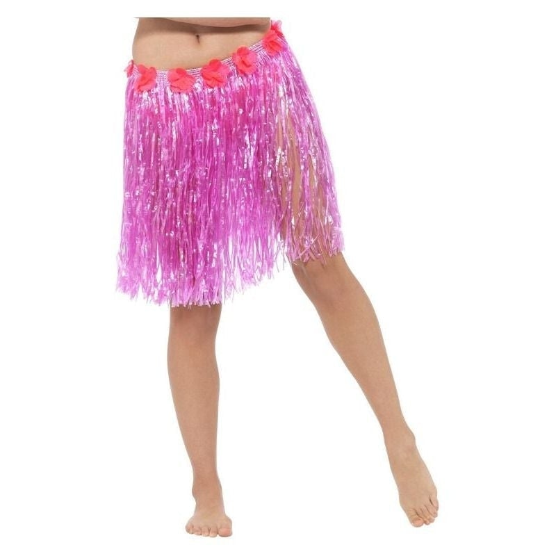 Hawaiian Hula Skirt with Flowers Adult Neon Pink 2