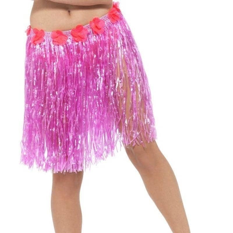 Hawaiian Hula Skirt With Flowers Adult Neon Pink_1