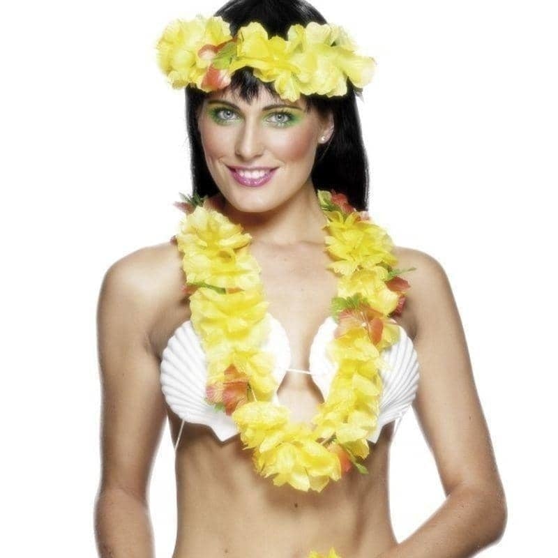 Hawaiian Set Adult Yellow Garland Head and Wrist Bands 1