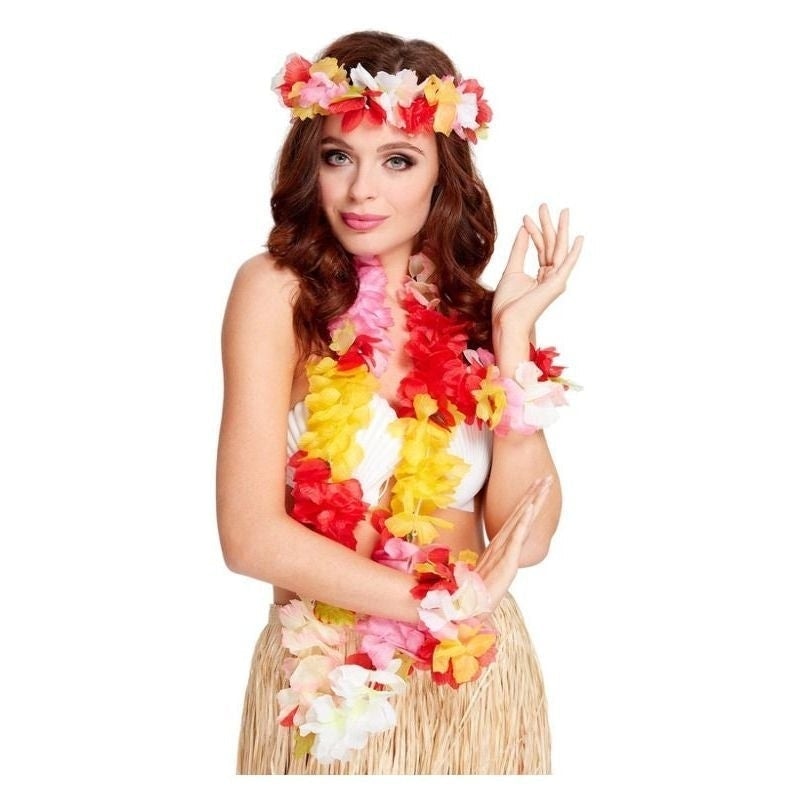 Hawaiian Set Deluxe Adult Multi Colured Garland Headband and Wristband 1